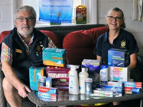 This week represents a critical phase in local Rotarians' 2020 Day of Action, which culminates next Tuesday with a countywide collection of toiletries and other hygienic products for distribution at local food banks and other charitable outlets. Among those enjoying the strong community support to date are Norm Sheidow, a 1970 charter member of the Delhi Rotary Club, and fellow Delhi Rotarian Debra Grisch.