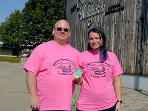 Fort Town Night Run organizers Michel and Julie Larose stand outside the visitor centre at Fort Wellington in Prescott on a sunny and warm Saturday morning when the youth charity fundraising event was to have started. Although the night run and its detailed COVID-19 health and safety measures had been approved by the health unit, the Laroses canceled the event on Wednesday after local health, municipal and police officials voiced concerns about runners from Ottawa and Toronto taking part in the run given recent increases in confirmed cases in those so-called COVID hotspots. (TIM RUHNKE/The Recorder and Times)