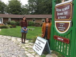 Summer students Natalie Shreve, 24, left, and Camryn Dudley, 21, are among the staff ready to welcome visitors the Buxton National Historic Site & Museum, which reopened on Thursday September 10, 2020. Ellwood Shreve/Chatham Daily News/Postmedia Network