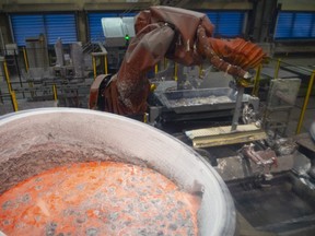 Aluminum in a smelter is seen at the Alouette aluminum plant on May 21, 2019 in Sept-Iles, Que.