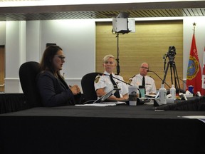 CPS Chief Danny Aikman and Deputy Chief Shawna Spowart listened to Staff Sgt. Tracey Pilon on Thursday September 3, 2020 in Cornwall, Ont. Francis Racine/Cornwall Standard-Freeholder/Postmedia Network