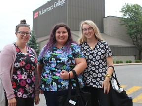 Fourth-year nursing students and roommates (from left) Kaylee Robertson, Renada Barnable and Deseree Villeneuve arrive on campus Tuesday to start the college school year. Photo on Tuesday, Sept. 8, 2020, in Cornwall, Ont. Todd Hambleton/Cornwall Standard-Freeholder/Postmedia Network