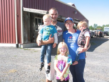 Thomas and Julia Booijink, with their children (from left) Thys, Felicity and Heidi, in front of the milking barn, at the Farm Hop event. Photo on Saturday, September 12, 2020, in St. Andrews West, Ont. Todd Hambleton/Cornwall Standard-Freeholder/Postmedia Network