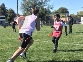 Players from the Cornwall Wildcats were practising and scrimmaging in flag-football action on Sunday, September 20, 2020, in Cornwall, Ont. Joshua Santos/Cornwall Standard-Freeholder/Postmedia Network