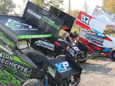Some of the winged, sprint cars lined up in the pits on Sunday afternoon at Cornwall Motor Speedway. Photo on Sunday, September 19, 2020, in Cornwall, Ont. Todd Hambleton/Cornwall Standard-Freeholder/Postmedia Network