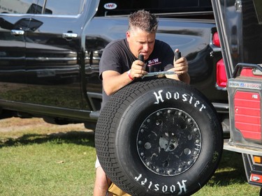 Anthony Macri, of the St. Catharines-based Mat Williamson Race Team, grinding a tire on Sunday afternoon at Cornwall Motor Speedway. Photo on Sunday, September 19, 2020, in Cornwall, Ont. Todd Hambleton/Cornwall Standard-Freeholder/Postmedia Network