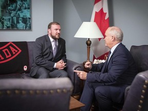 Handout/Cornwall Standard-Freeholder/Postmedia Network
Stormont-Dundas-South Glengarry MP Eric Duncan, left, chats with Conservative Party of Canada Leader Erin O'Toole.

Handout Not For Resale