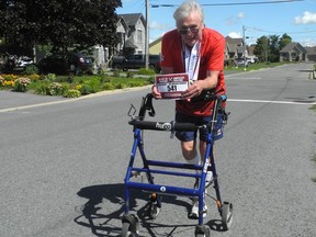 Walker-runner Bob Hardy, seen in Alexandria, Ont., on Saturday September 5, 2020. He ran another lumberjack race over the weekend, part of his training to qualify for the Boston Marathon. Joshua Santos/Cornwall Standard-Freeholder/Postmedia Network