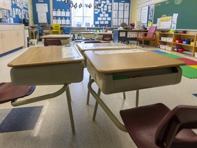 An empty classroom.