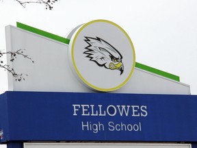 Sign in front of Fellowes High School on Bell Street in Pembroke.
