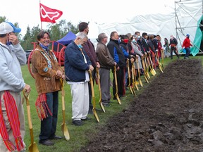 Dignitaries gather at the future site of the McMurray Métis Cultural Centre at MacDonald Island Park on Wednesday, Septener 2, 2020. Sarah Williscraft/Fort McMurray Today/Postmedia Network