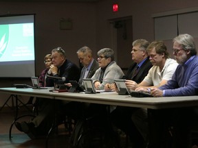 Greater Napanee town council during a January 2019 town hall meeting. On Tuesday, council decided to lift its municipal state of emergency. (Meghan Balogh/The Whig-Standard)