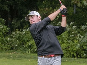 Defending champion Ashton McCulloch hits a drive during semifinal action at the Kingston City Championship at Cataraqui Golf and Country Club on Sunday morning. McCulloch won the match over Jeff Simpson, 3 and 2. McCulloch will meet fellow Cataraqui clubmate and two-time winner Jamaal Moussaoui in the final on Monday, beginning at 7:45 a.m. at Cataraqui. The final had been scheduled for Sunday afternoon but was postponed by rain. (Tim Gordanier/The Whig-Standard)