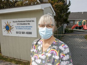 Melissa Coy, administrator and owner of Bayside Montessori School, outside the west-end school in Kingston on Thursday. (Julia McKay/The Whig-Standard)