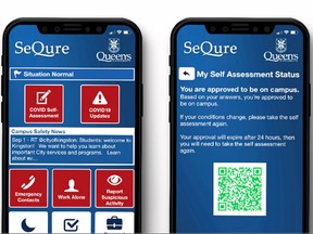 A view of the COVID-19 self-assessment app that users, including students, faculty, staff and visitors, need to fill out to visit any Queen's University buildings and facilities this fall. (Supplied Photo)
