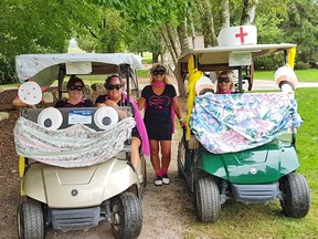 Above are "Healthcare Heroes Team 1" from South Huron Hospital, winners of the best-dressed team. From left, Alison Rammeloo, Spring Robinson, JoAnn Kadlecik and Jessica Keller. Handout