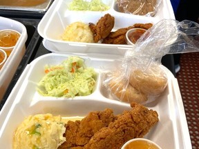Chicken fingers, potatoes, salad and a dessert were on the menu Monday evening at The Gathering Place in North Bay.  It served its most meals Ð 236 Ð at one time Sunday evening. The number of dinners served has more than doubled since last year.
Submitted