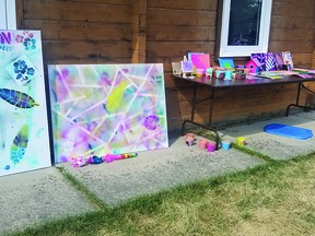 Kids arts projects from the Sept. 5 "Spread Creativity not COVID" event held by the Nanton Quality of Life Foundation building. STEPHEN TIPPER