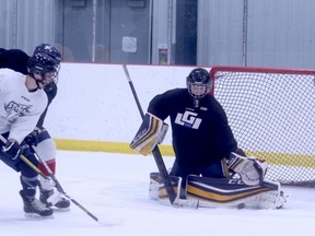 County of Grande Prairie Kings goalie Owen Taylor in action during an intrasquad game last Thursday night at the Crosslink County Sportsplex. 
The 17-year-old netminder signed with the junior club back on Oct. 17, moving from U18 AA to the junior “B” level.