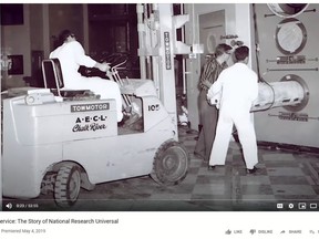 A screen grab of the winning documentary Of Great Service: The Story of National Research Universal, which was recognized with a 2020 Canadian Nuclear Achievement Awards.