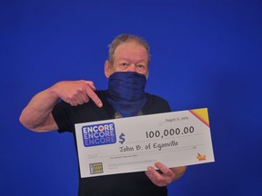 Eganville resident John Burton won $100,000 in the June 18 Daily Grand draw. He had selected ENCORE and six of his seven ENCORE numbers matched in exact order. OLG photo