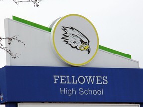 Sign in front of Fellowes High School on Bell Street in Pembroke.