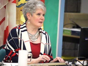 Director of education Rose Burton Spohn attends a meeting of Huron-Superior Catholic District School Board trustees on Wednesday evening. BRIAN KELLY
