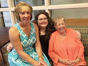 Lynn Fogel-Simpson, left, pictured in 2019 with her daughter Ashley Desjarlais, and Fogel-Simpson's mom Gladys Metcalfe. Fogel-Simpson lives in Port Huron, Mich. and has been asking unsuccessfully for an exemption to the mandatory, 14-day quarantine order for people entering the country, so she can visit Metcalfe in Sarnia. (Submitted)