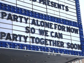 The billboard marquee at The Grand in downtown Sudbury is asking people to follow the COVID-19 rules so people can get together sooner to enjoy entertainment events in the city.