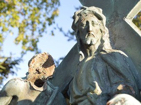 Police are still looking for the culprit(s) responsible for damaging the Stations of the Cross located in the Grotto of Our Lady of Lourdes site off Van Horne Street. Heads and arms were removed from several statues. Jim Moodie/Sudbury Star