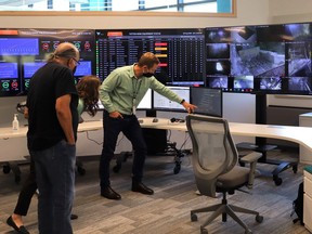 Dino Otranto, chief operating officer of Vale's North Atlantic Operations demonstrates a remote control centre for Totten Mine at the North Atlantic Operations Centre in Copper Cliff. Supplied photo