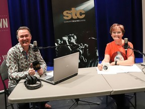John McHenry, left, artistic director of the Sudbury Theatre Centre, and Judi Straughan were at the STC in Sudbury, Ont. on Thursday September 17, 2020 to announce details of a new radio show that will be aired on Wednesday mornings at 9 a.m. on CKLU Radio 96.7. The one-hour show, entitled Arts at Nine, will be hosted by Straughan and will also feature McHenry. The program, which will also be video taped by Eastlink, kicks off on Sept. 30 at the 9 a.m time slot. Arts at Nine will focus on the arts and include theatre talk, Sudbury musicians and artists of all kinds. Plans are also in the works to podcast the show in October. Local musician Matt Foy was recruited to create the theme song for the program, which he did, with help from his six-year-old son, Ziggy.  John Lappa/Sudbury Star/Postmedia Network