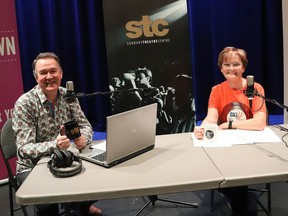 John McHenry, left, artistic director of the Sudbury Theatre Centre, and Judi Straughan were at the STC in Sudbury, Ont. to announce details of a new radio show that will be aired on Wednesday mornings at 9 a.m. on CKLU Radio 96.7. The one-hour show, entitled Arts at Nine, will be hosted by Straughan and will also feature McHenry.