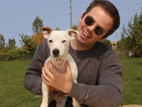 Andrew Yeomans spends some quality time with his dog, Bowie, at the dog park off of Second Avenue in Sudbury, Ont. on Monday September 21, 2020.