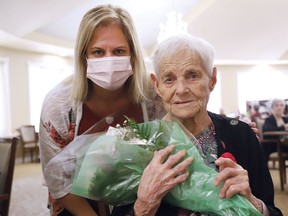 Palmira Stopciati celebrated her 100th birthday with family members, including her granddaughter, Carla Mynerich, at Chartwell Meadowbrook Retirement Residence in Lively, Ont. on Tuesday September 22, 2020. Palmira and her husband came to Sudbury in 1951 from Italy.