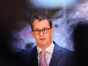 Monte McNaughton, Minister of Labour, Training and Skills Development, makes a funding announcement at Science North in Sudbury, Ont. on Friday September 25, 2020. John Lappa/Sudbury Star/Postmedia Network