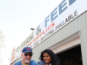 Dave Berthelot and Kris Sookhoo, of KD Farm and Feed in Chelmsford, Ont. The couple recently held a grand opening of the business.