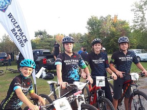 Josh (left) and Noah Rioux, Caden Sutton and Ethan Mourre raced the Epic 8 in Hardwood Hills. The team completed 12 laps of the 10km loop over the eight-hour event. (Photo supplied).