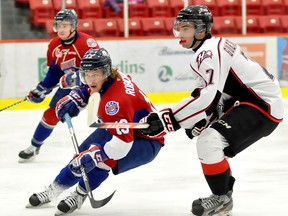 Timmins native and P.E.I. Rockets forward Erik Robichaud credits much of his current success with the time he spent playing hockey in Timmins and the Abitibi Eskimos, but it's his determination, hustle and team-centric mentality that keeps him playing in the QMJHL. Robichaud follows the puck with his eyes in a game against the Rouyn-Noranda Huskies on Saturday night at the Iamgold Arena. 

THE DAILY PRESS FILE PHOTO