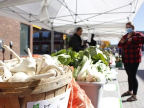 Customers browse over the display of locally grown garlic bulbs and other vegetables during the Urban Market in Downtown Timmins on Thursday. There are two more Urban Market days scheduled before it wraps up for the season.

RICHA BHOSALE/The Daily Press