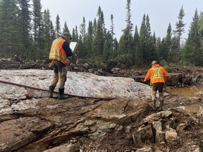 HighGold geologists Ian Chappell and Ryan Hoefs are seen trench mapping at a vein on the Munro-Croesus -- one of at least three HighGold-owned properties in the Timmins area.

Supplied