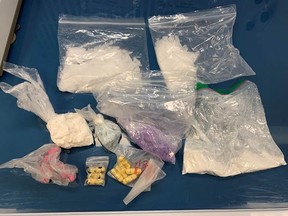 These drugs were seized by Chatham-Kent police executing two Controlled Drugs and Substances Act search warrants in Chatham, Ont., on Tuesday, Sept. 29, 2020. (Chatham-Kent Police Photo)