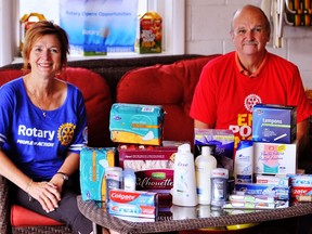 This week represents a critical phase in local Rotarians' 2020 Day of Action, which culminates next Tuesday with a county-wide collection of toiletries and other hygienic products for distribution at local food banks and other charitable outlets. Among those enjoying the strong community support to date are Lisa Bishop, a past president of the Delhi Rotary Club, and Delhi Rotarian Robin Cook. Monte Sonnenberg/Postmedia Network