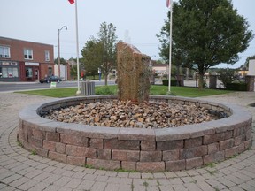 The fountain at the Oxford-Broadway parkette in Tillsonburg was installed about 25 years ago. Tillsonburg BIA is proposing the parkette be revitalized. (Chris Abbott/Norfolk & Tillsonburg News)