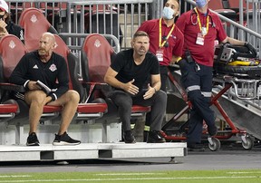 Toronto FC head coach Greg Vanney reacts during a game earlier this season.