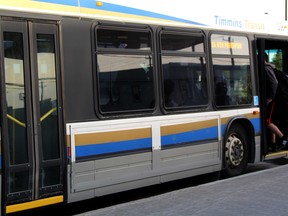 Timmins residents boarding a city bus at the downtown Timmins Transit terminal in this undated file photo. 

The Daily Press