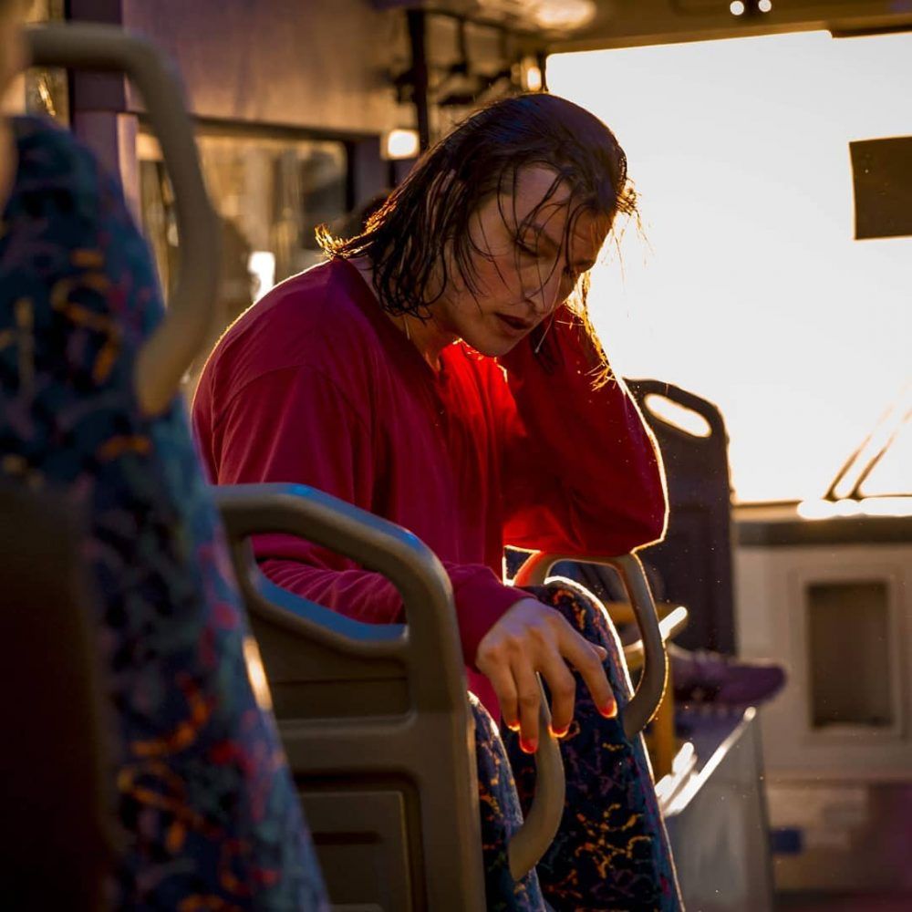 Actor performing oneman show on moving