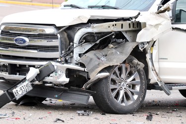 Three-vehicle crash on Second Line West, near Korah Road, on Saturday, Oct. 3, 2020 in Sault Ste. Marie, Ont. (BRIAN KELLY/THE SAULT STAR/POSTMEDIA NETWORK)