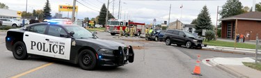 Three-vehicle crash on Second Line West, near Korah Road, on Saturday, Oct. 3, 2020 in Sault Ste. Marie, Ont. (BRIAN KELLY/THE SAULT STAR/POSTMEDIA NETWORK)