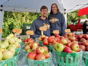 Evan and Jessica VanMoerkerke are selling their Belkerke Farm and Orchard products at the Tillsonburg Farmers Market. (Chris Abbott/Postmedia Network)